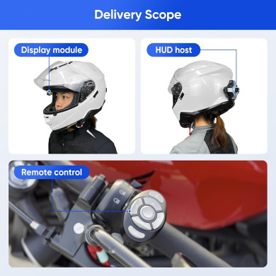 MotoEye E6+ Motorrad HUD für Helm, MESH Intercom, CarPlay, Android Auto, 1080p Kamera