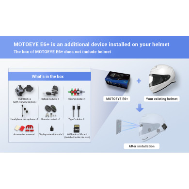 MotoEye E6+ Motorrad HUD für Helm, MESH Intercom, CarPlay, Android Auto, 1080p Kamera