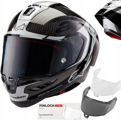 Integralhelm Alpinestars S-R10 Carbon Element (Silber/Schwarz) - FIM