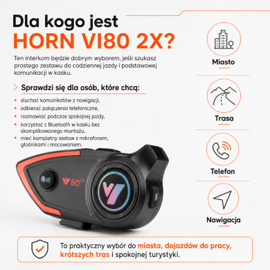 HORNV80 motorkerékpár-interkom – Bluetooth 5.3, IPX6, PL