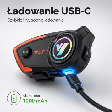 HORNV80 Motorcycle Intercom – Bluetooth 5.3, IPX6, PL