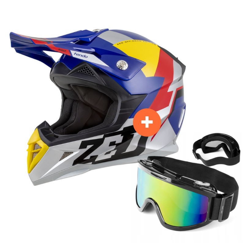 Zestaw: kask motocyklowy cross ZED X1.9 Tendo (M) + gogle multikolor