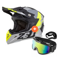 Zestaw: kask motocyklowy cross ZED X1.9 Tendo czarny mat szary żółty fluo (M) + gogle