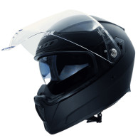 Motocyklová přilba HORN 838 s černým výškou nastavitelným štítem ECE 22.06, s integrovaným interkomem a Pinlockem.