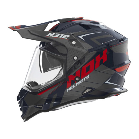 Kask enduro NOX N312 Vapor modro-rdeč ECE 22.06 z vizirjem