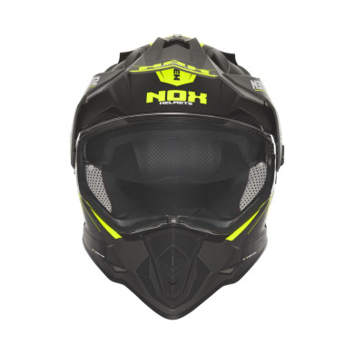 Kask enduro NOX N312 Vapor černý žlutý – ECE 22.06, výdechová mřížka, štít