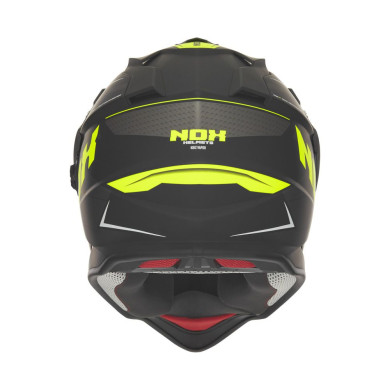 Kask enduro NOX N312 Vapor čierny žltý - ECE 22.06, vetracia clona, šilt.