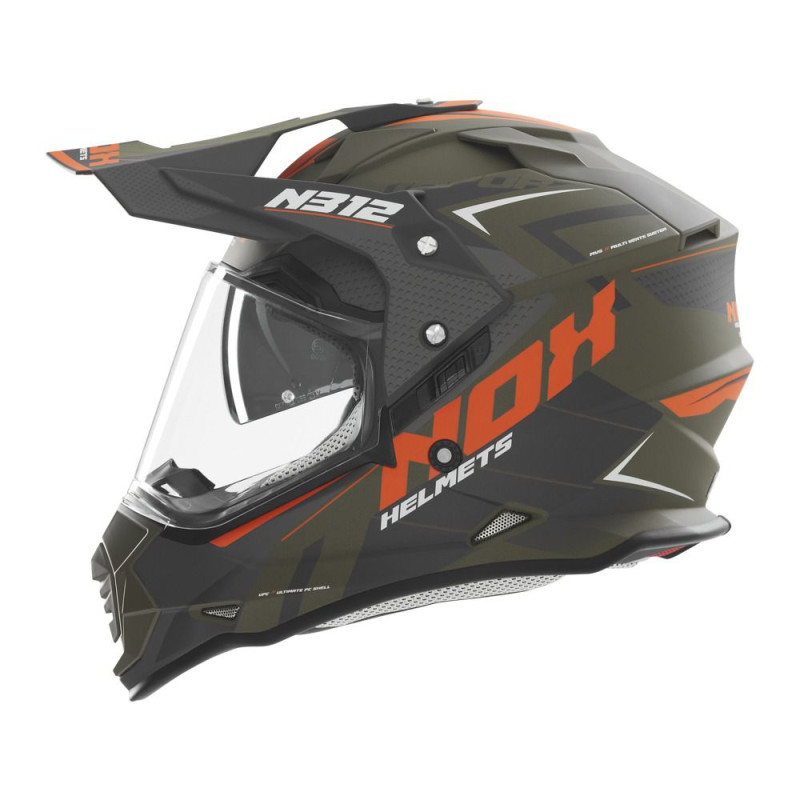 NOX N312 zelený mat - enduro přilba ECE 22.06 s předsádkou v barvě štítu
