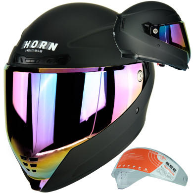Kask motocyklowy HORN 838 tęczowa szyba ECE 22.06 blenda interkom
