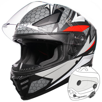 Prilba na motocykel Horn Viper Red 853 integrálna s antifog clonou interkom ECE 22.06